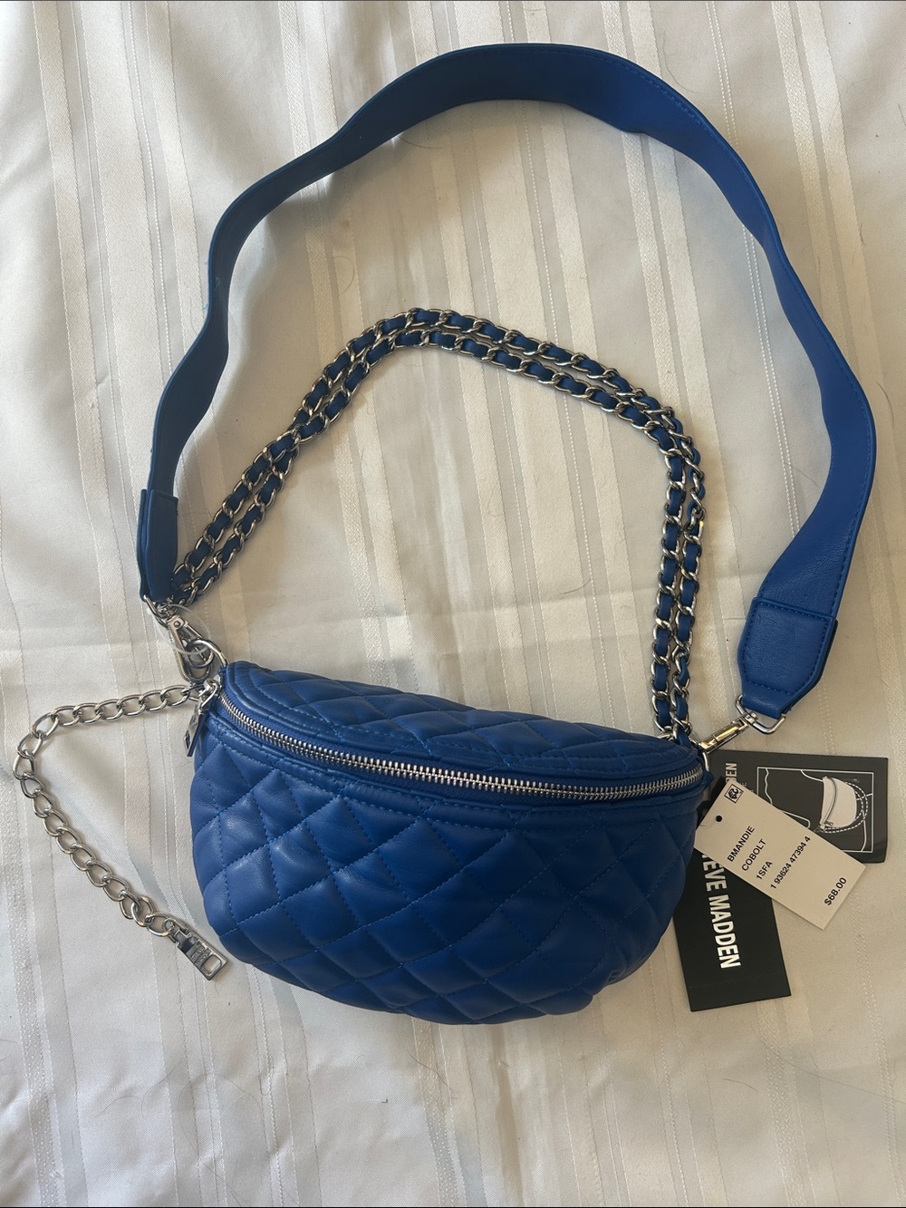 Steve Madden Quilted Cobalt Blue Crossbody Belt Bag (LC)
